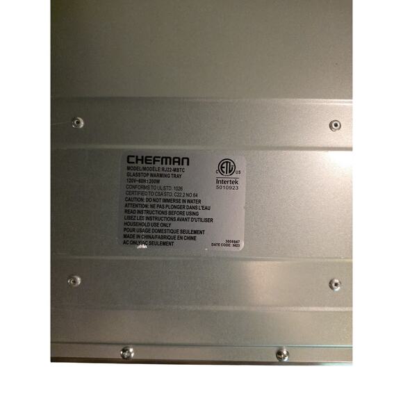 Chefman Glasstop Warming Tray RJ22-MBTC 200W Professional Food Warmer Black - Picture 4 of 4